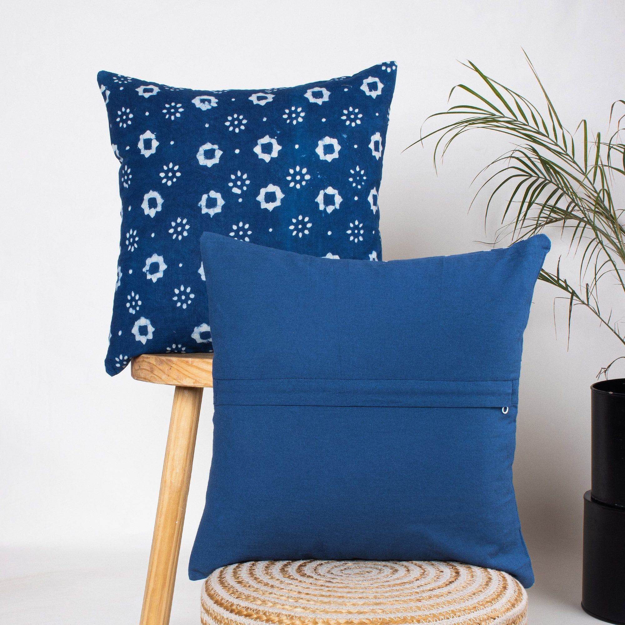 Hand Block Indigo Printed Cotton Cushion